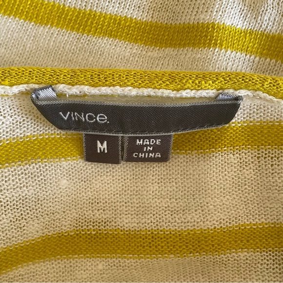 Vince Yellow Striped Linen Knit Boatneck Lightweight Sweater Top Women Size M - Picture 8 of 8